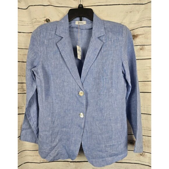 Idillio Positano Blue Chambray 100% Linen Blazer Jacket M New Womens Italy - Picture 1 of 7